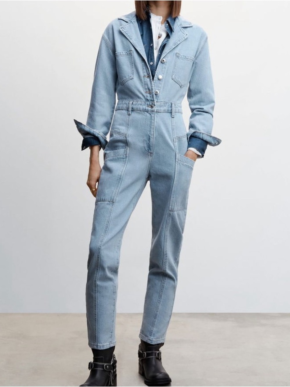 Mango Light Blue Denim Jumpsuit